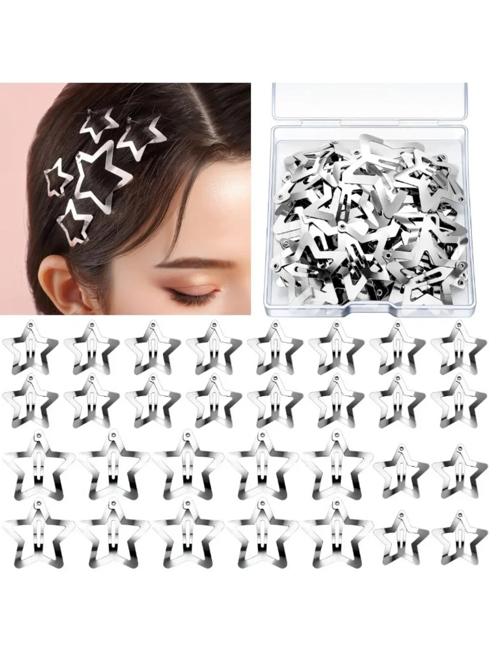 20 Pcs Y2K Hair Clips & Barrettes Set - Silver Non-Slip Snap Hair Accessories